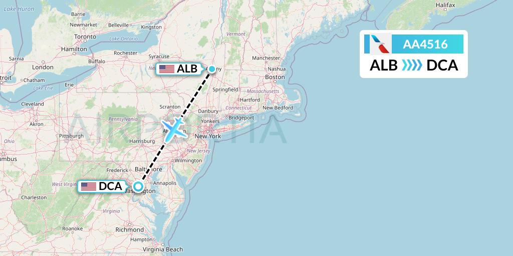AA4516 American Airlines Flight Map: Albany to Washington