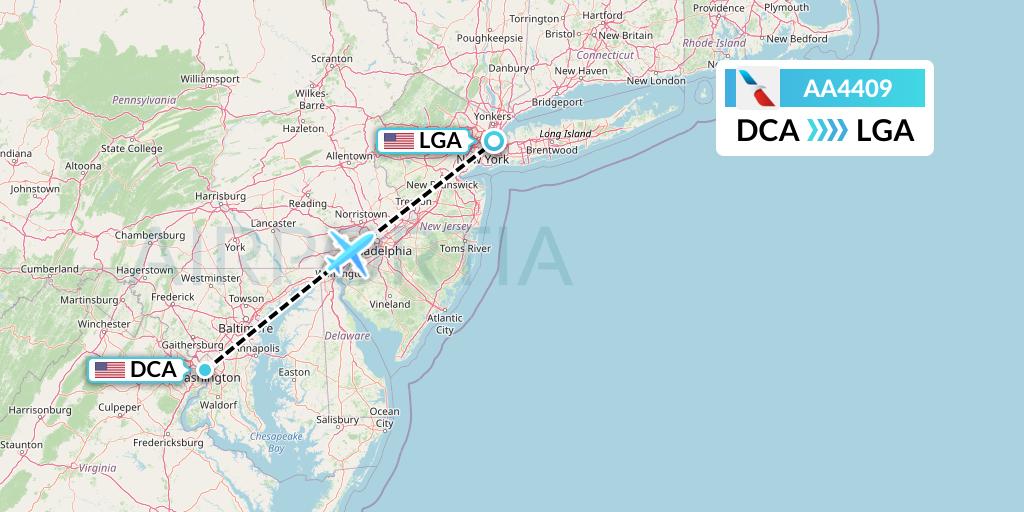 AA4409 American Airlines Flight Map: Washington to New York
