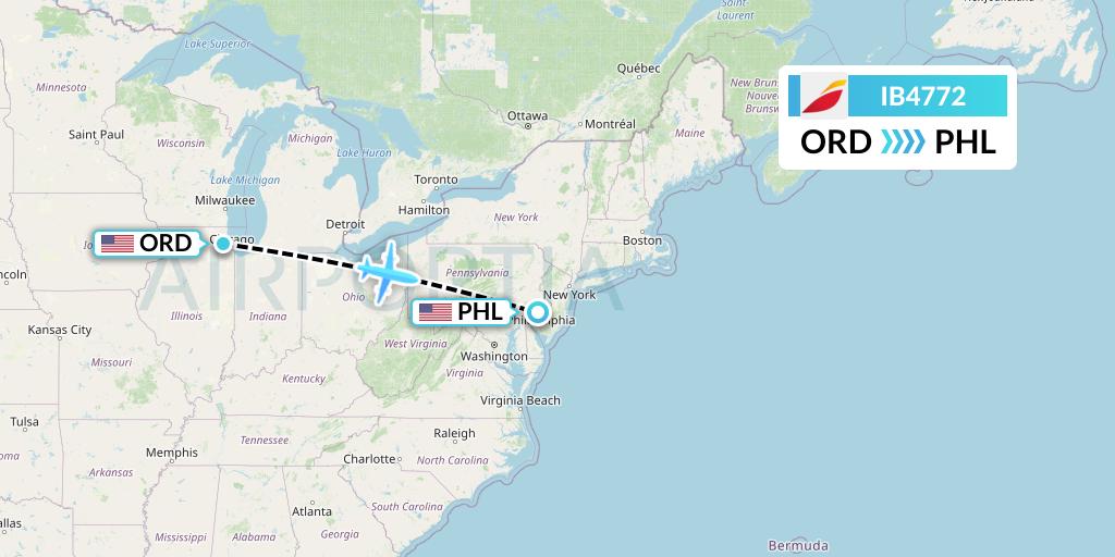 IB4772 Iberia Flight Map: Chicago to Philadelphia