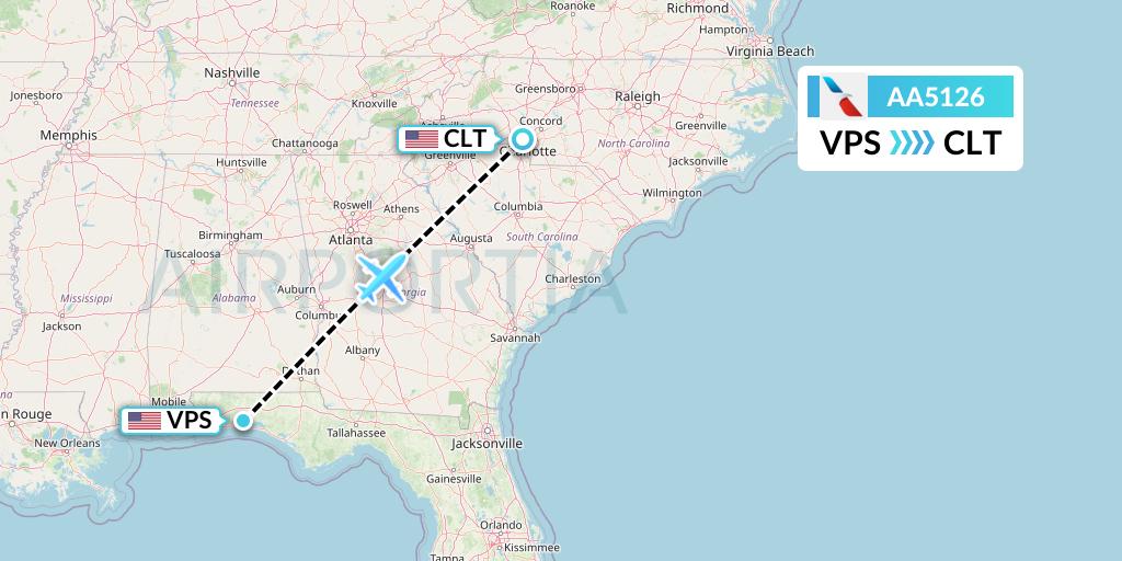 AA5126 American Airlines Flight Map: Valparaiso to Charlotte