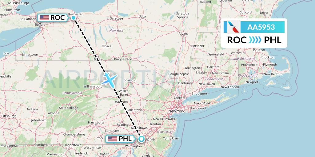 AA5953 American Airlines Flight Map: Rochester to Philadelphia
