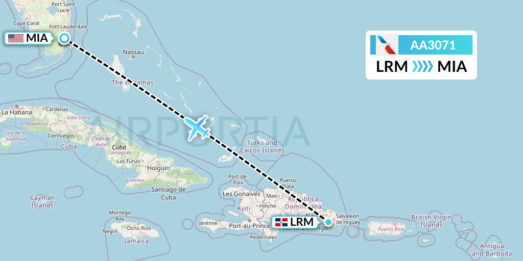 AA3071 American Airlines Flight Map: La Romana to Miami