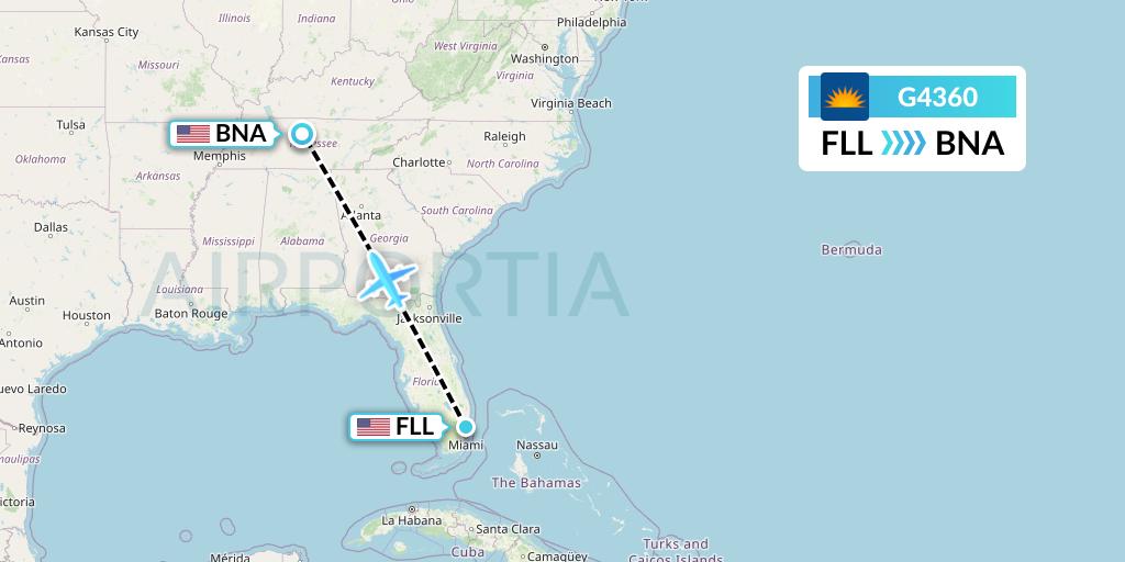 G4360 Allegiant Air Flight Map: Fort Lauderdale to Nashville
