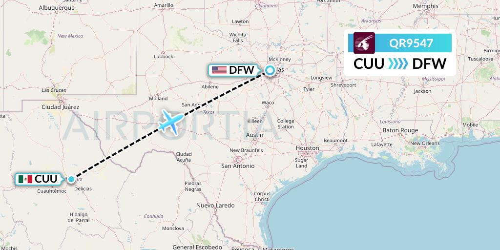 QR9547 Qatar Airways Flight Map: Chihuahua to Dallas