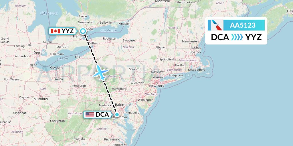 AA5123 American Airlines Flight Map: Washington to Toronto