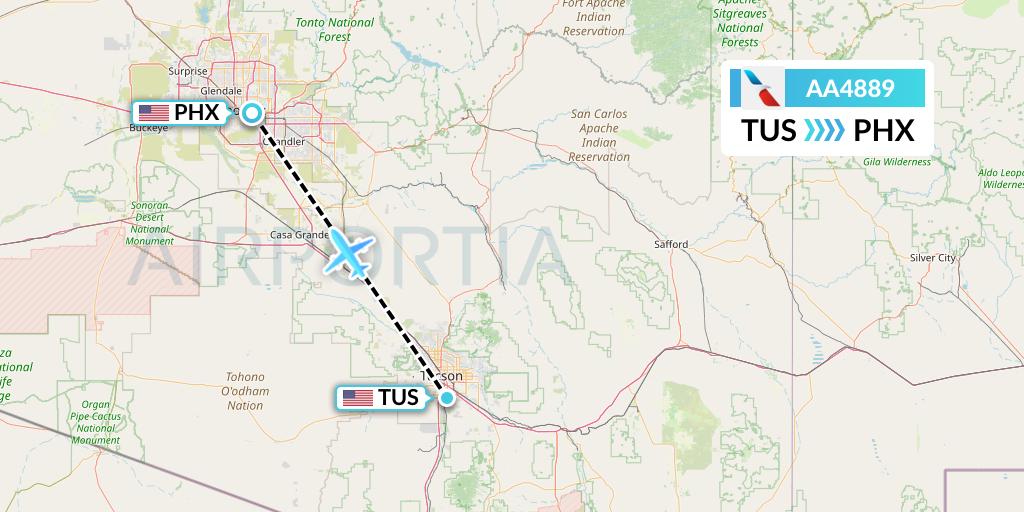AA4889 American Airlines Flight Map: Tucson to Phoenix