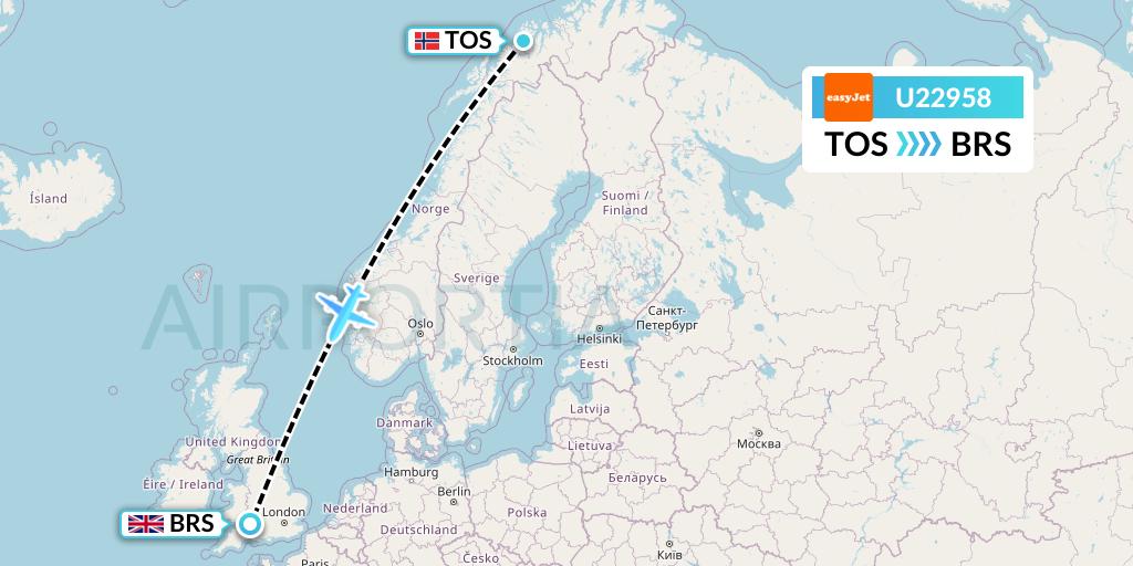 U22958 EasyJet Flight Map: Tromso to Bristol