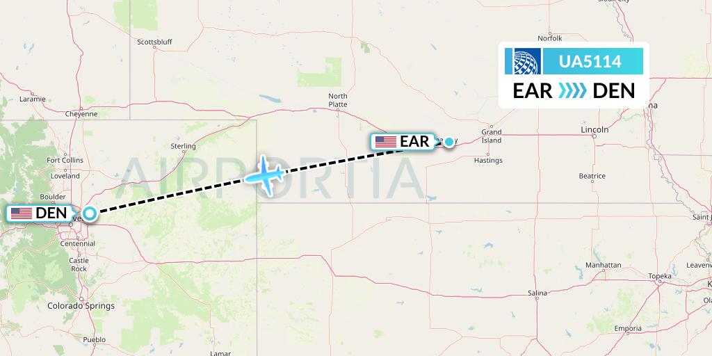 UA5114 United Airlines Flight Map: Kearney to Denver