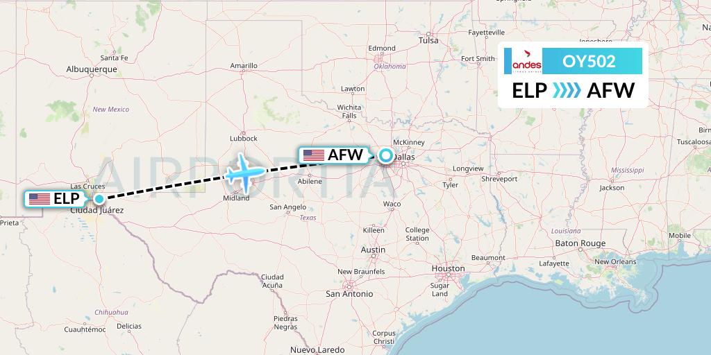 OY502 Omni Air International Flight Map: El Paso to Fort Worth