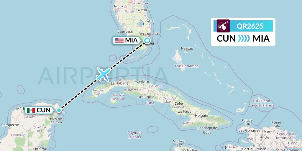QR2625 Qatar Airways Flight Map: Cancun to Miami