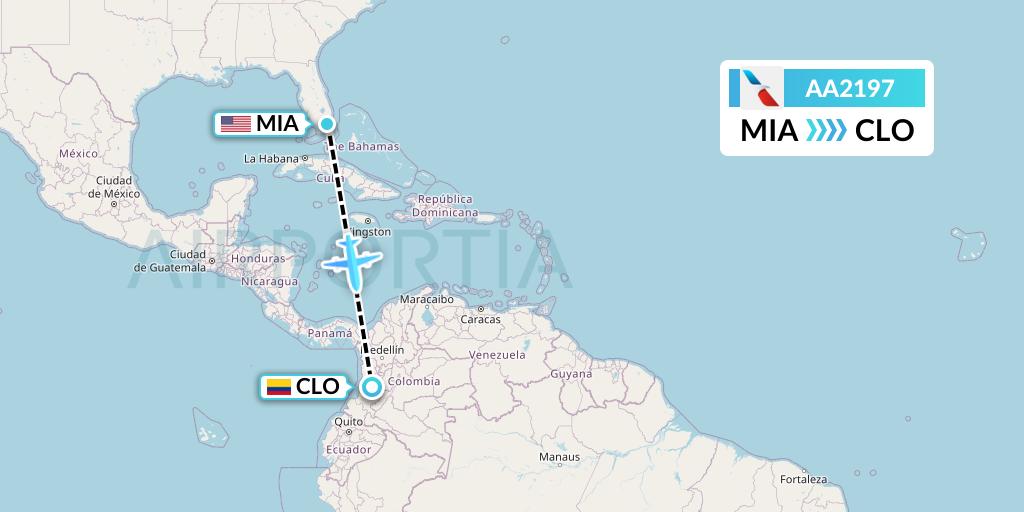 AA2197 American Airlines Flight Map: Miami to Cali