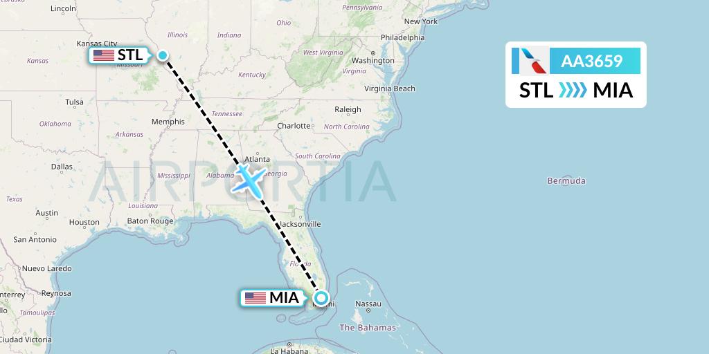 AA3659 American Airlines Flight Map: St. Louis to Miami