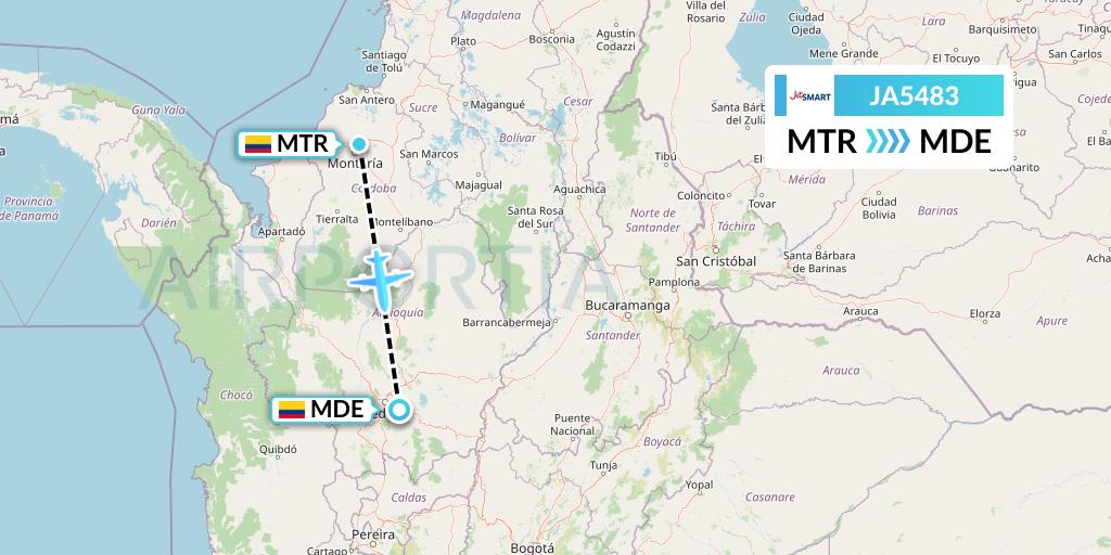 JA5483 JetSMART Flight Map: Monteria to Medellin