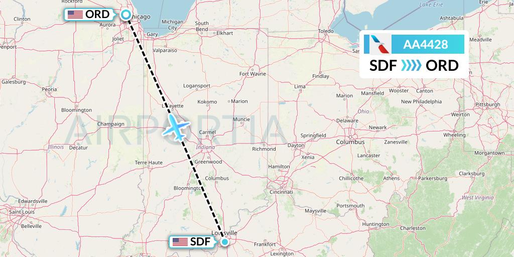 AA4428 American Airlines Flight Map: Louisville to Chicago