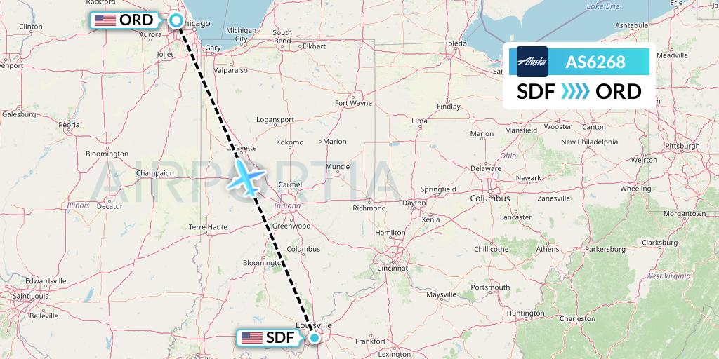 AS6268 Alaska Airlines Flight Map: Louisville to Chicago