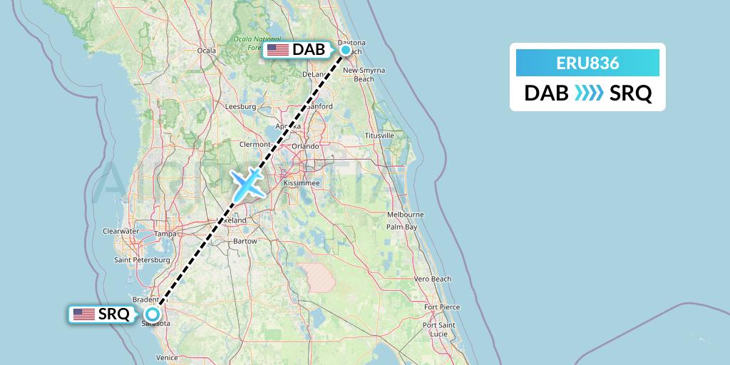ERU836 Embry-riddle Aeronautical University Flight Map: Daytona Beach to Sarasota