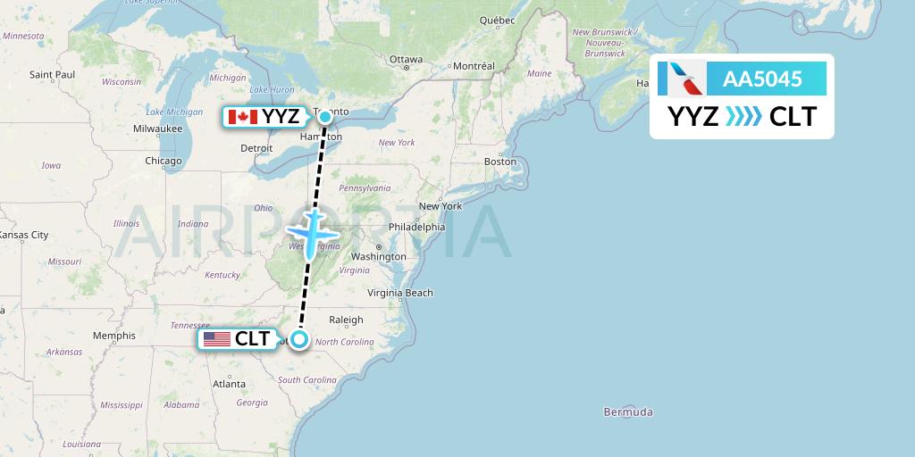 AA5045 American Airlines Flight Map: Toronto to Charlotte