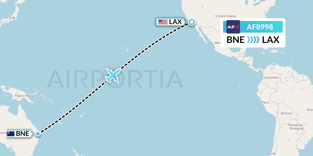 AF8998 Air France Flight Map: Brisbane to Los Angeles