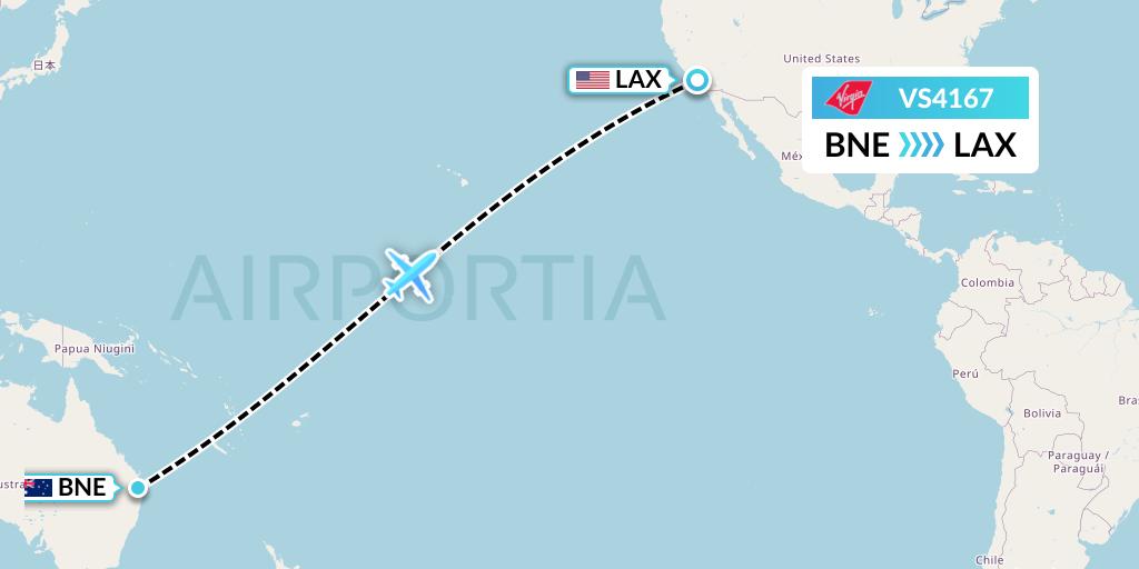 VS4167 Virgin Atlantic Airways Flight Map: Brisbane to Los Angeles