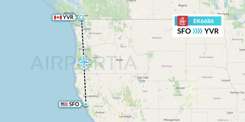 EK6686 Emirates Flight Map: San Francisco to Vancouver