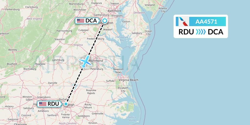 AA4571 American Airlines Flight Map: Raleigh-Durham to Washington