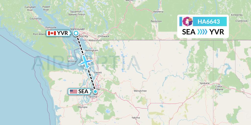 HA6643 Hawaiian Airlines Flight Map: Seattle to Vancouver