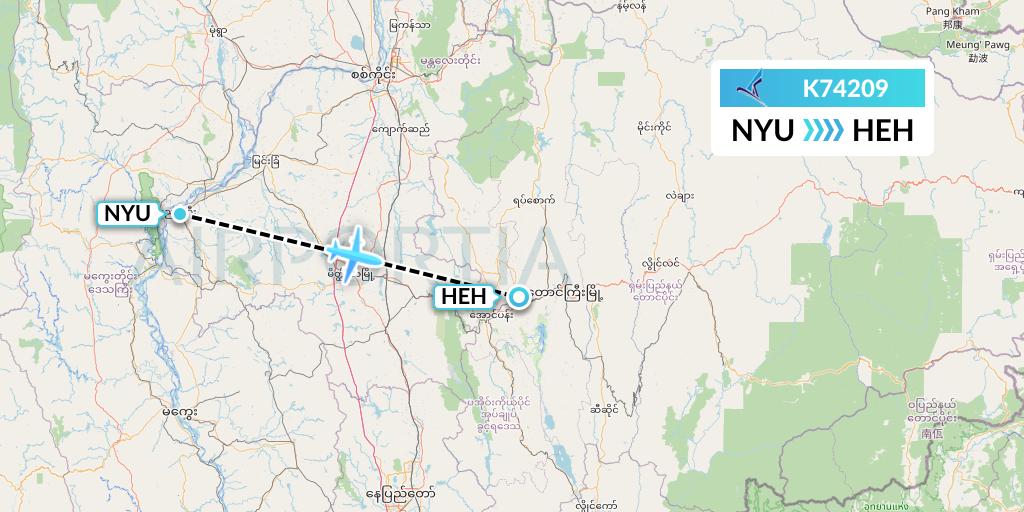 K74209 Air KBZ Flight Map: Nyaung U to Heho