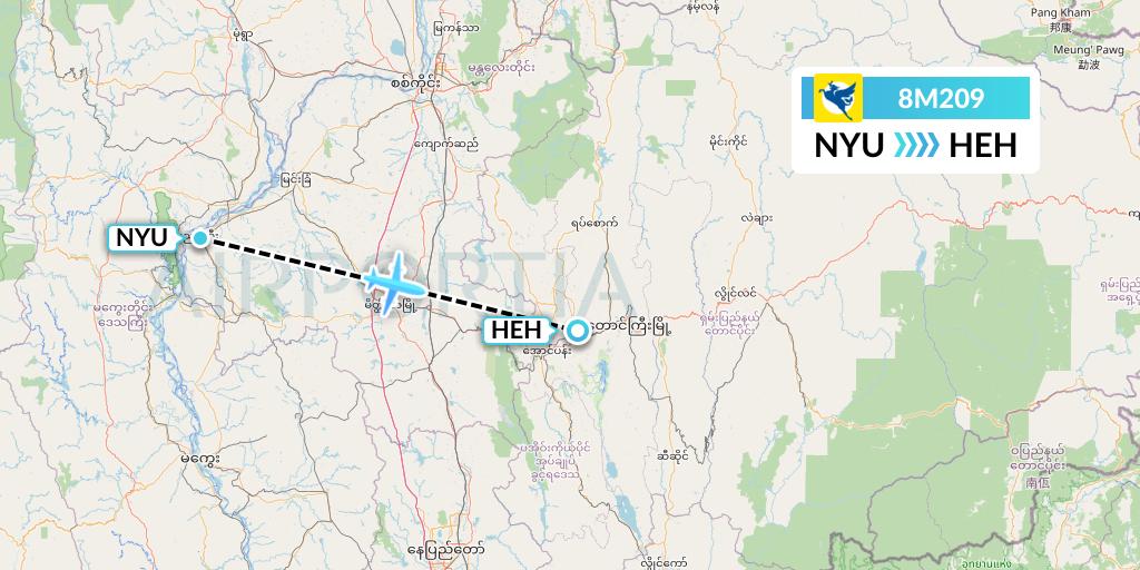 8M209 Myanmar Airways International Flight Map: Nyaung U to Heho