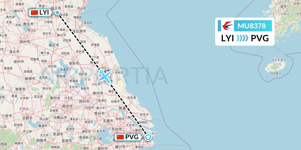 MU8378 China Eastern Airlines Flight Map: Linyi to Shanghai