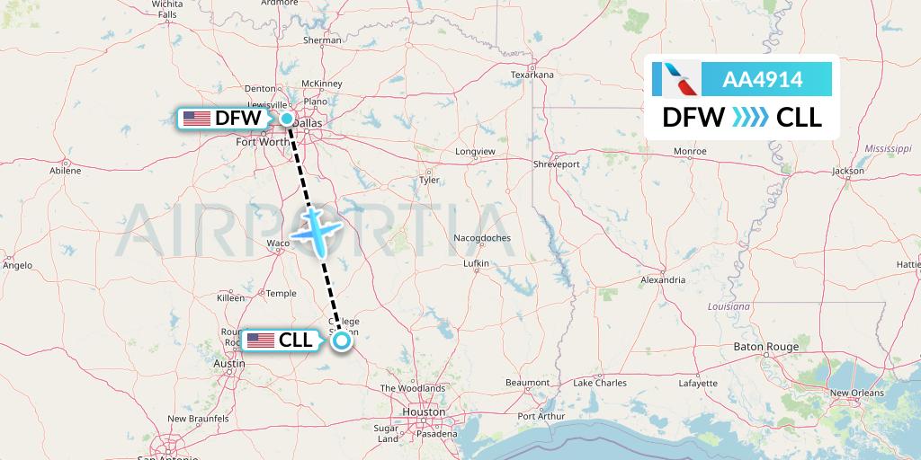 AA4914 American Airlines Flight Map: Dallas to College Station