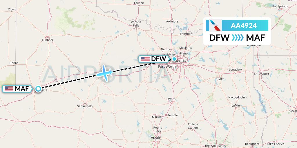 AA4924 American Airlines Flight Map: Dallas to Midland