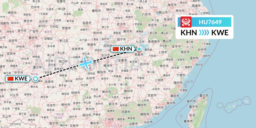 HU7649 Hainan Airlines Flight Map: Nanchang to Guiyang