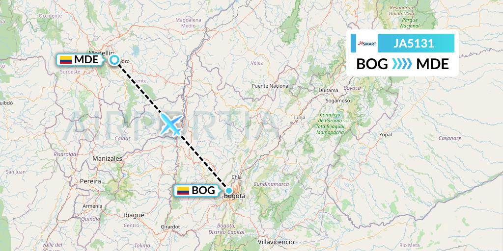 JA5131 JetSMART Flight Map: Bogota to Medellin