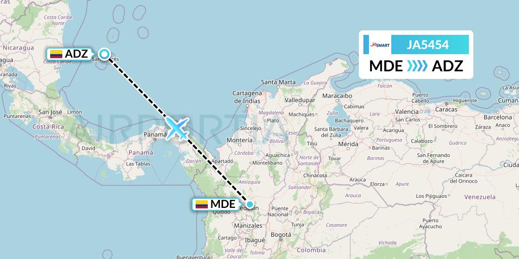JA5454 JetSMART Flight Map: Medellin to San Andres Island