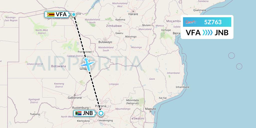 5Z763 CemAir Flight Map: Victoria Falls to Johannesburg