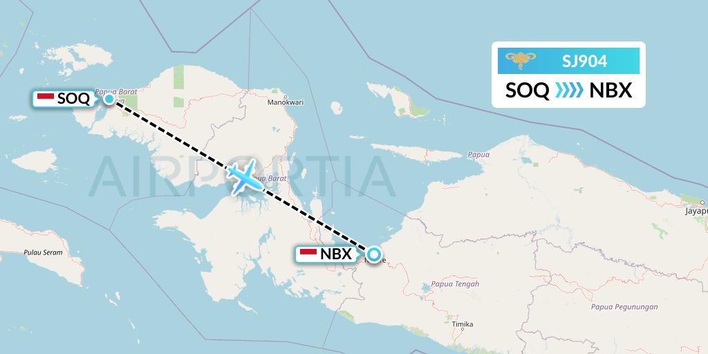 SJ904 Sriwijaya Air Flight Map: Sorong to Nabire-Papua Island
