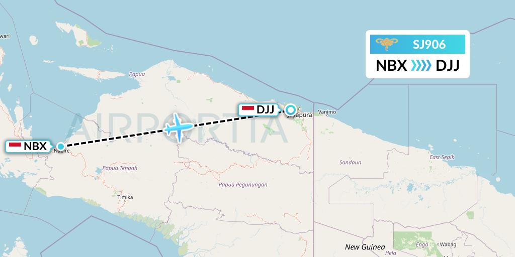 SJ906 Sriwijaya Air Flight Map: Nabire-Papua Island to Jayapura