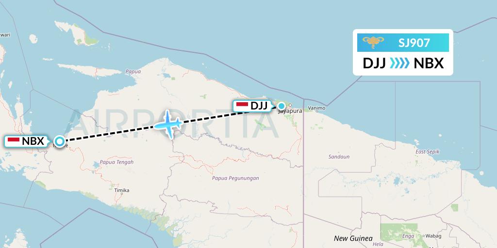 SJ907 Sriwijaya Air Flight Map: Jayapura to Nabire-Papua Island