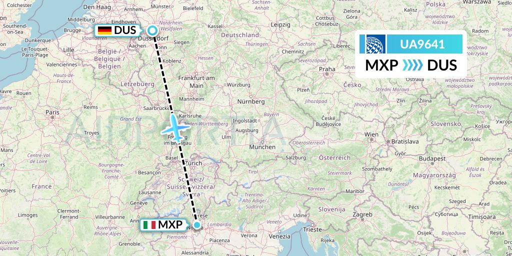 UA9641 United Airlines Flight Map: Milan to Dusseldorf