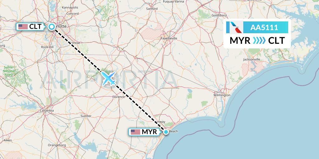 AA5111 American Airlines Flight Map: Myrtle Beach to Charlotte