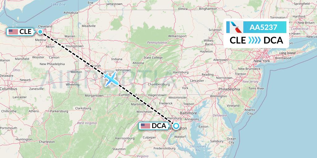 AA5237 American Airlines Flight Map: Cleveland to Washington