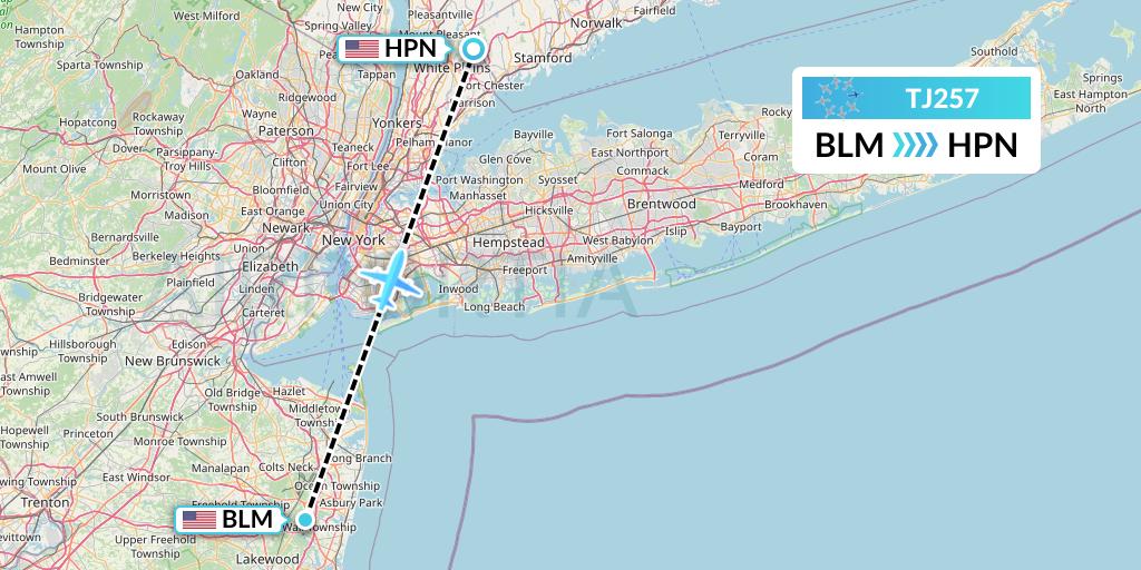 TJ257 Tradewind Aviation Flight Map: Atlantic City to White Plains