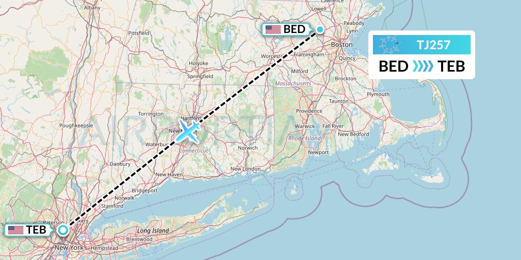 TJ257 Tradewind Aviation Flight Map: Bedford to Teterboro