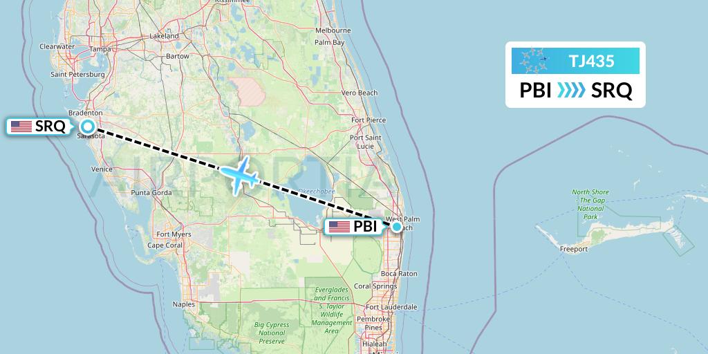 TJ435 Tradewind Aviation Flight Map: West Palm Beach to Sarasota