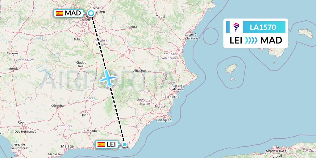 LA1570 LAN Airlines Flight Map: Almeria to Madrid