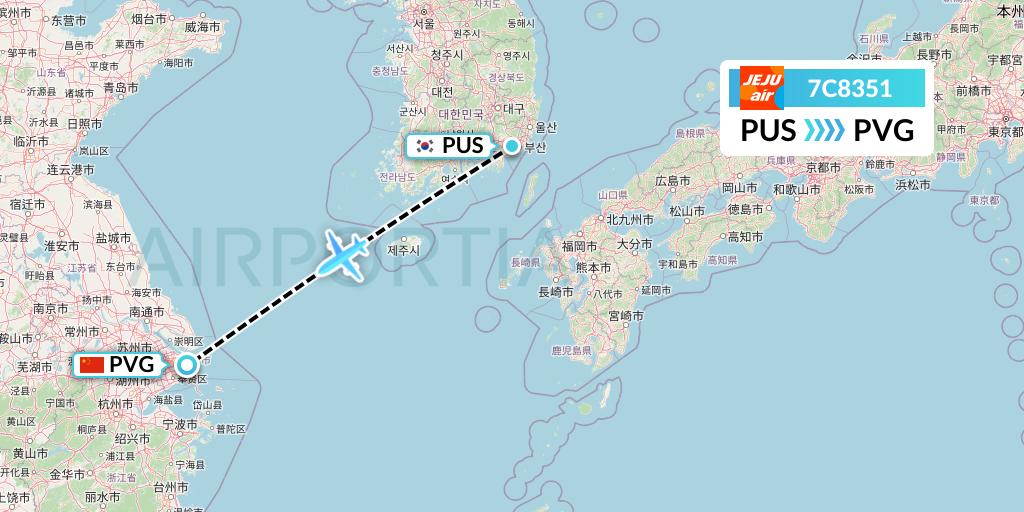 7C8351 Jeju Air Flight Map: Busan to Shanghai