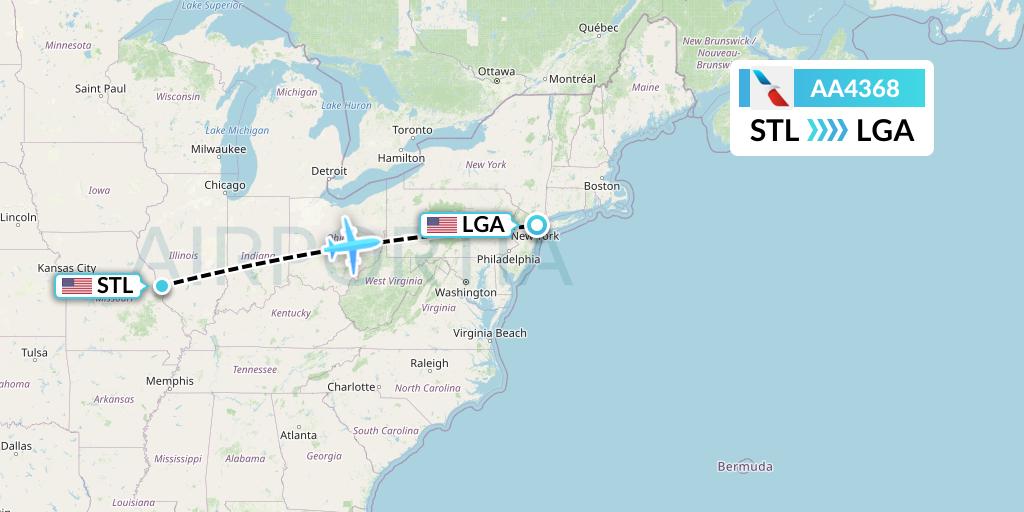 AA4368 American Airlines Flight Map: St. Louis to New York