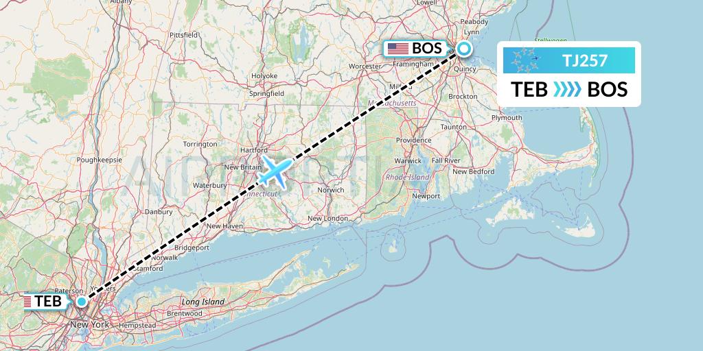 TJ257 Tradewind Aviation Flight Map: Teterboro to Boston