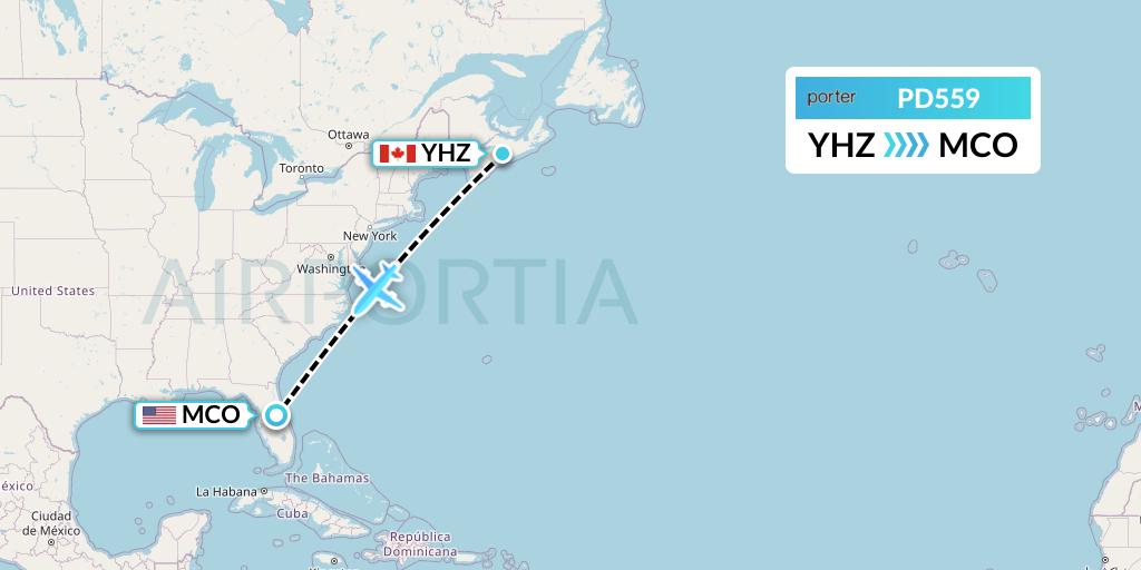 PD559 Porter Airlines Flight Map: Halifax to Orlando