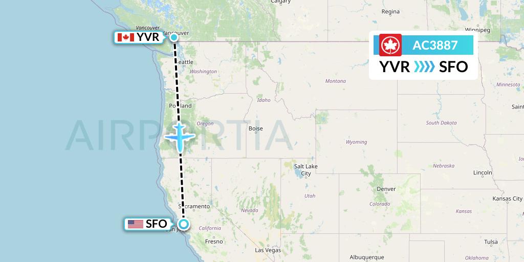 AC3887 Air Canada Flight Map: Vancouver to San Francisco